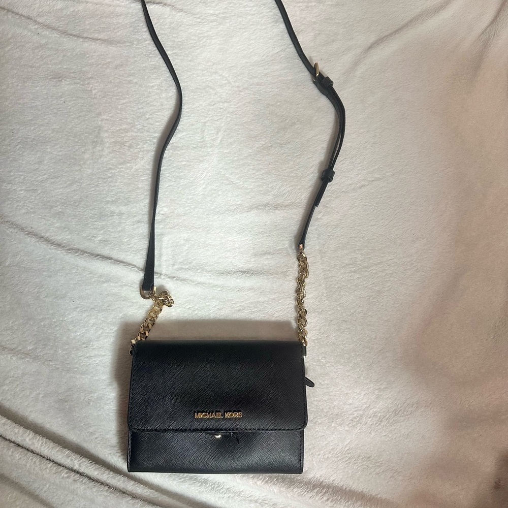 Michael Kors Black Crossbody Bag with Gold Chain Detail